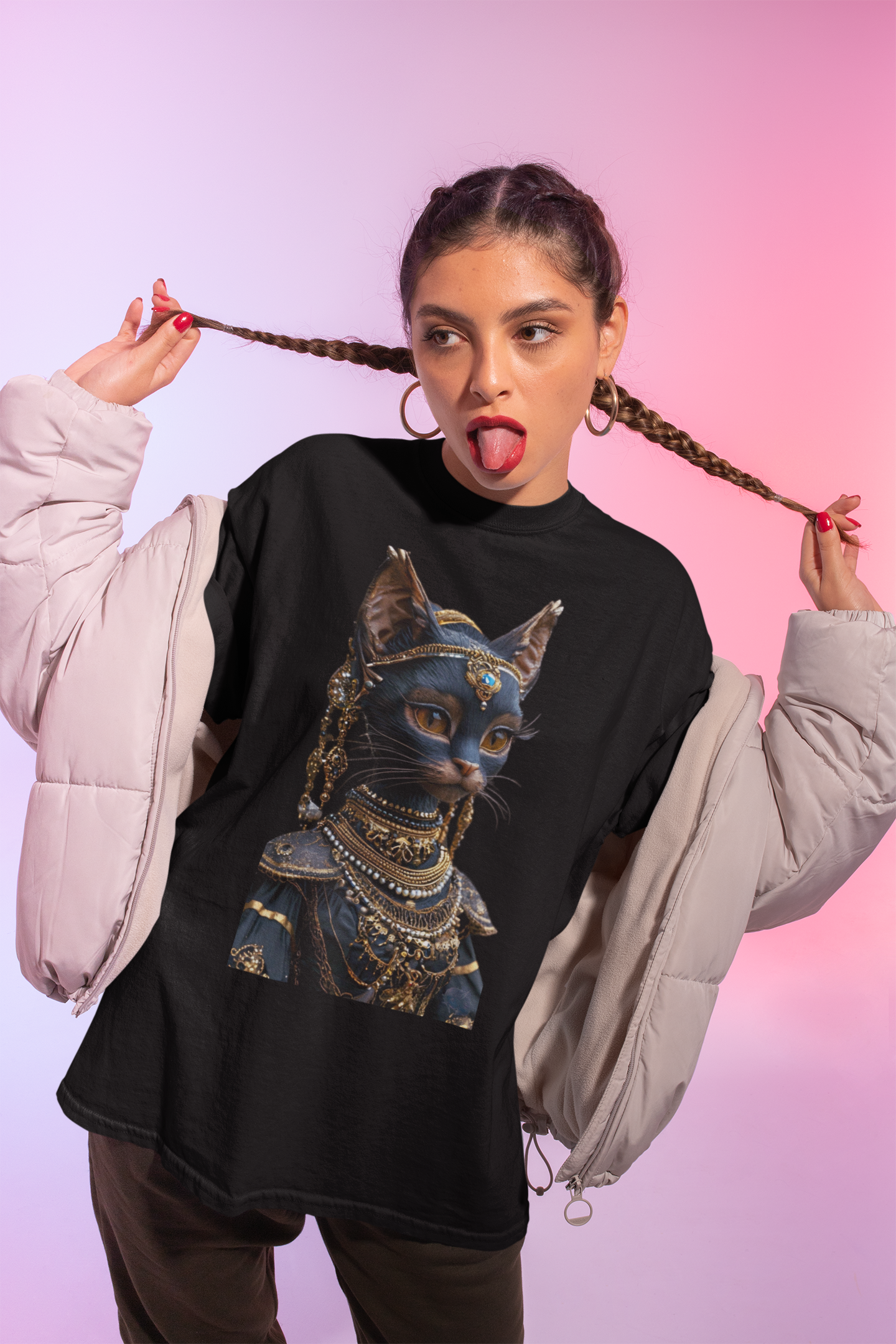 Egyptian Cat Goddess Bust Tee | Anubis Bastet Inspired Cat Portrait Shirt