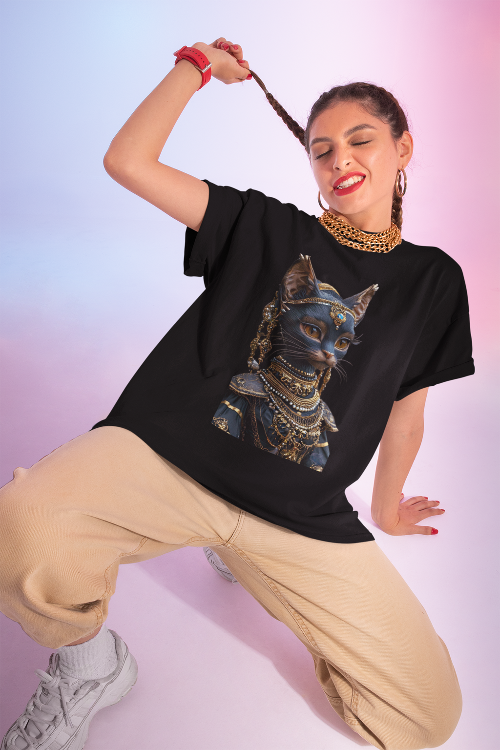 Egyptian Cat Goddess Bust Tee | Anubis Bastet Inspired Cat Portrait Shirt