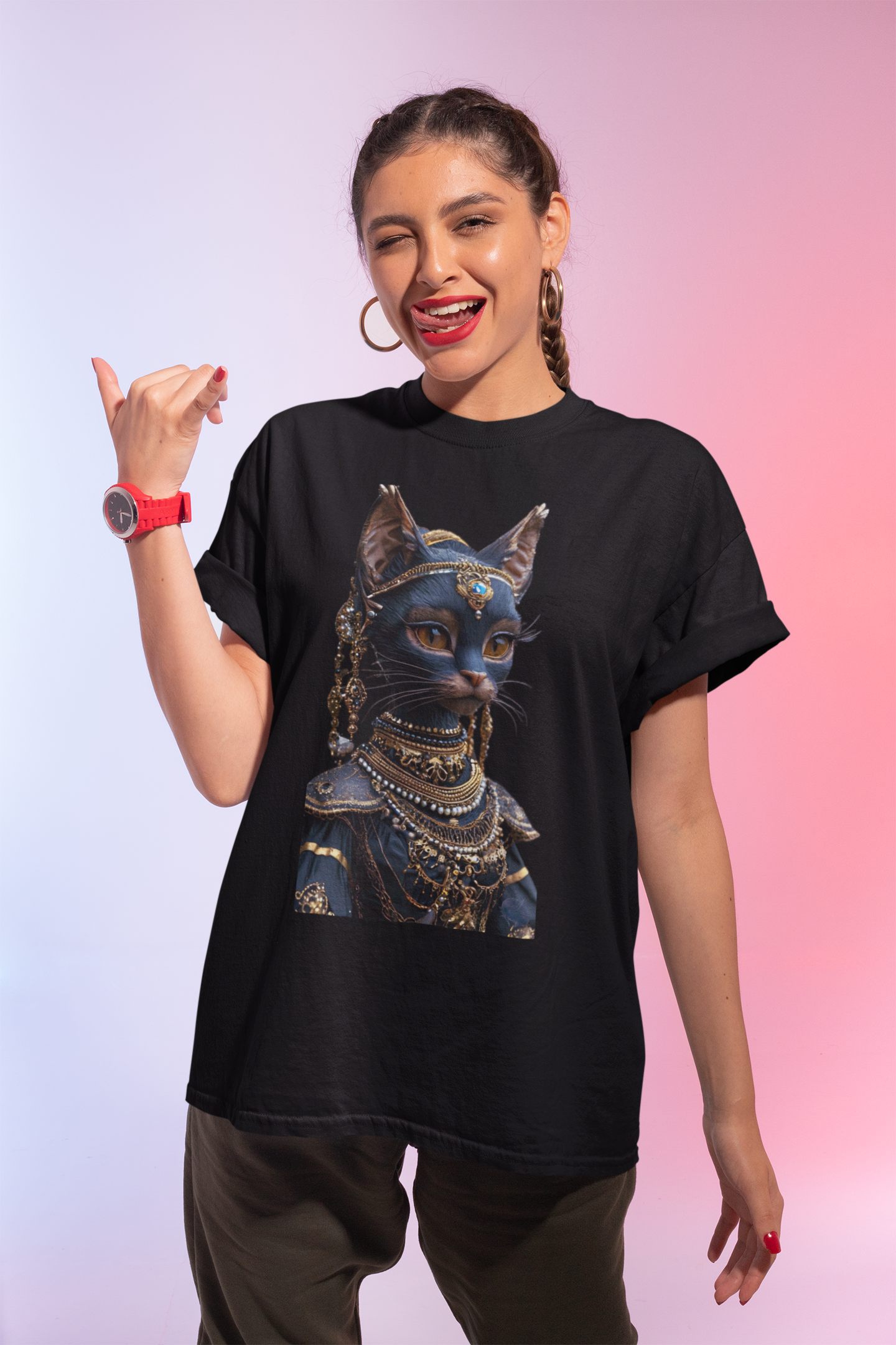 Egyptian Cat Goddess Bust Tee | Anubis Bastet Inspired Cat Portrait Shirt