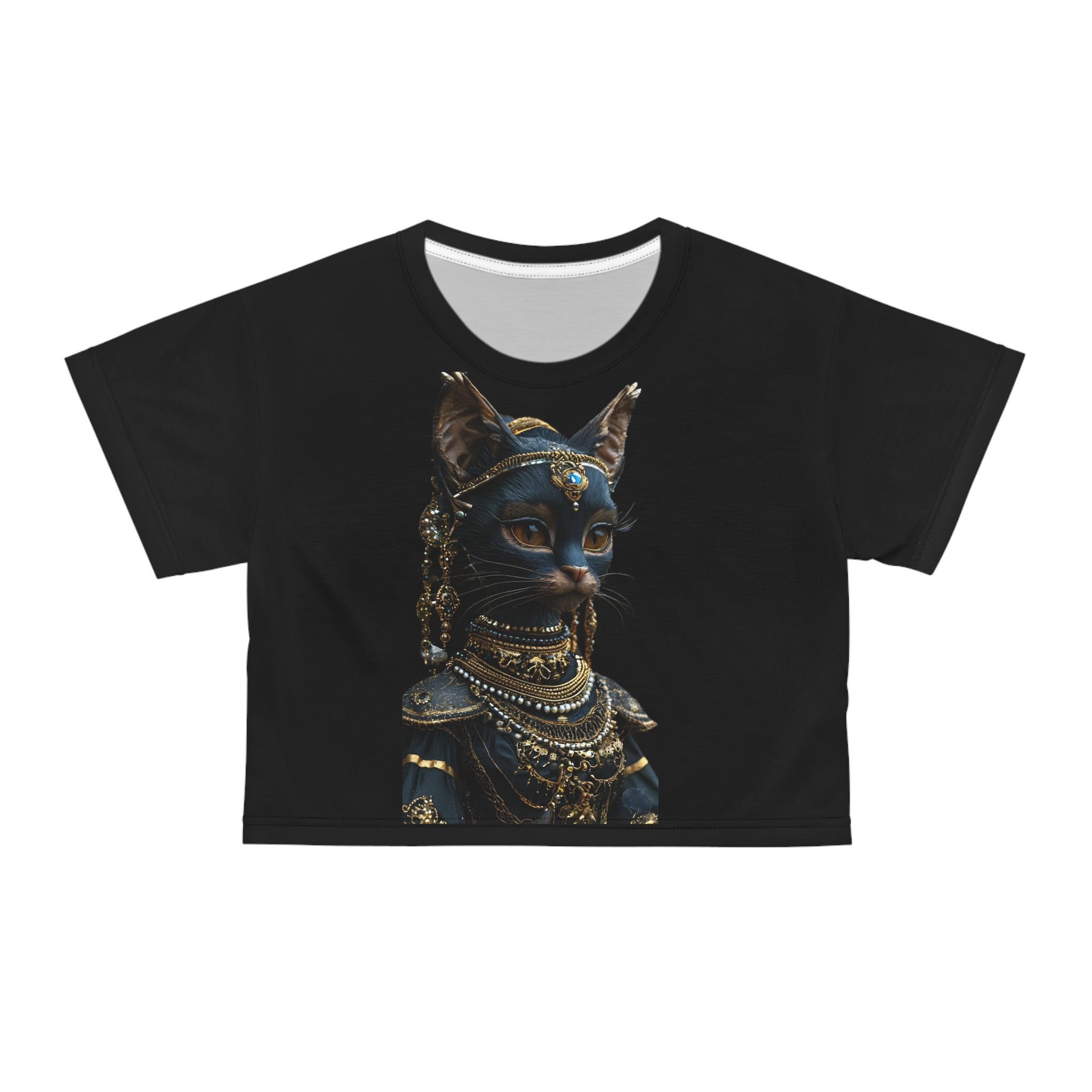 Egyptian Cat Goddess Crop Tee | Anubis-Inspired Feline Portrait